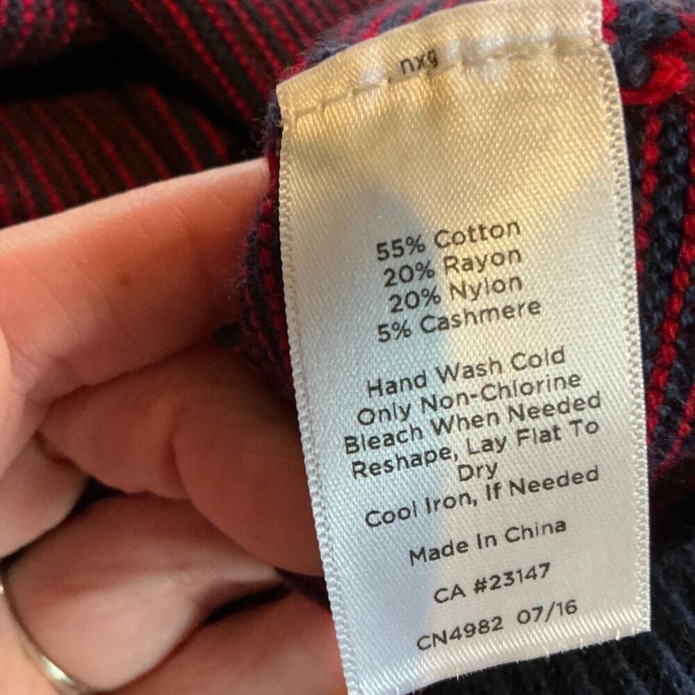 Talbots Nautical Sweater Striped Navy Red Gold Zipper Size M Cotton Cashmere - Picture 5 of 5
